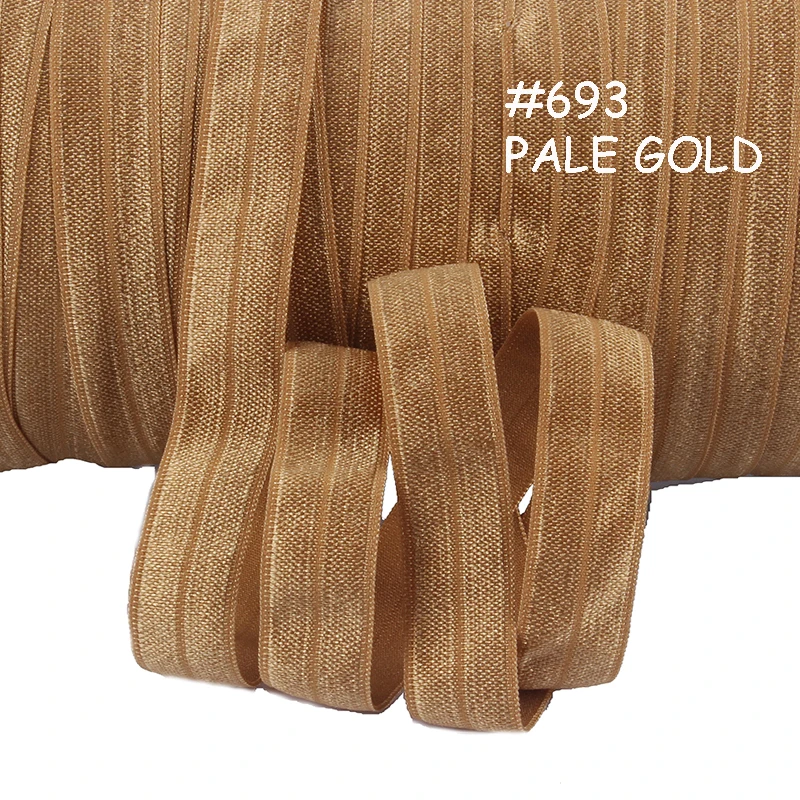 

Free shipping solid color fold over elastic ribbon roll in pale gold, more than 100 colors for selecting