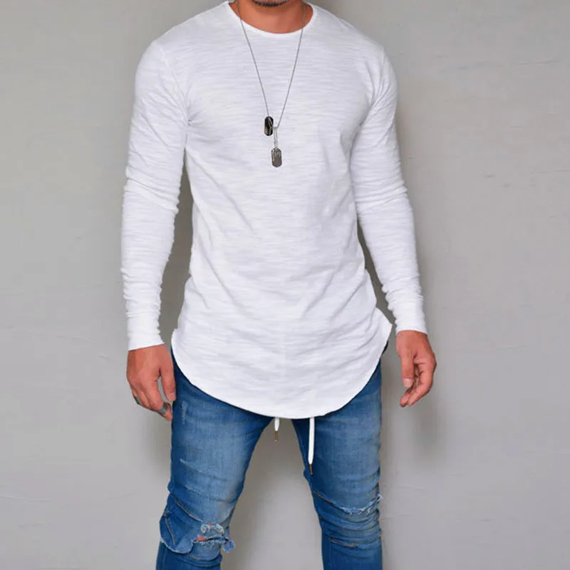 

2019 autumn New men's solid foundation Europe street style simpleT-shirt long sleeve t-shirt t-shirt bottoming loose head