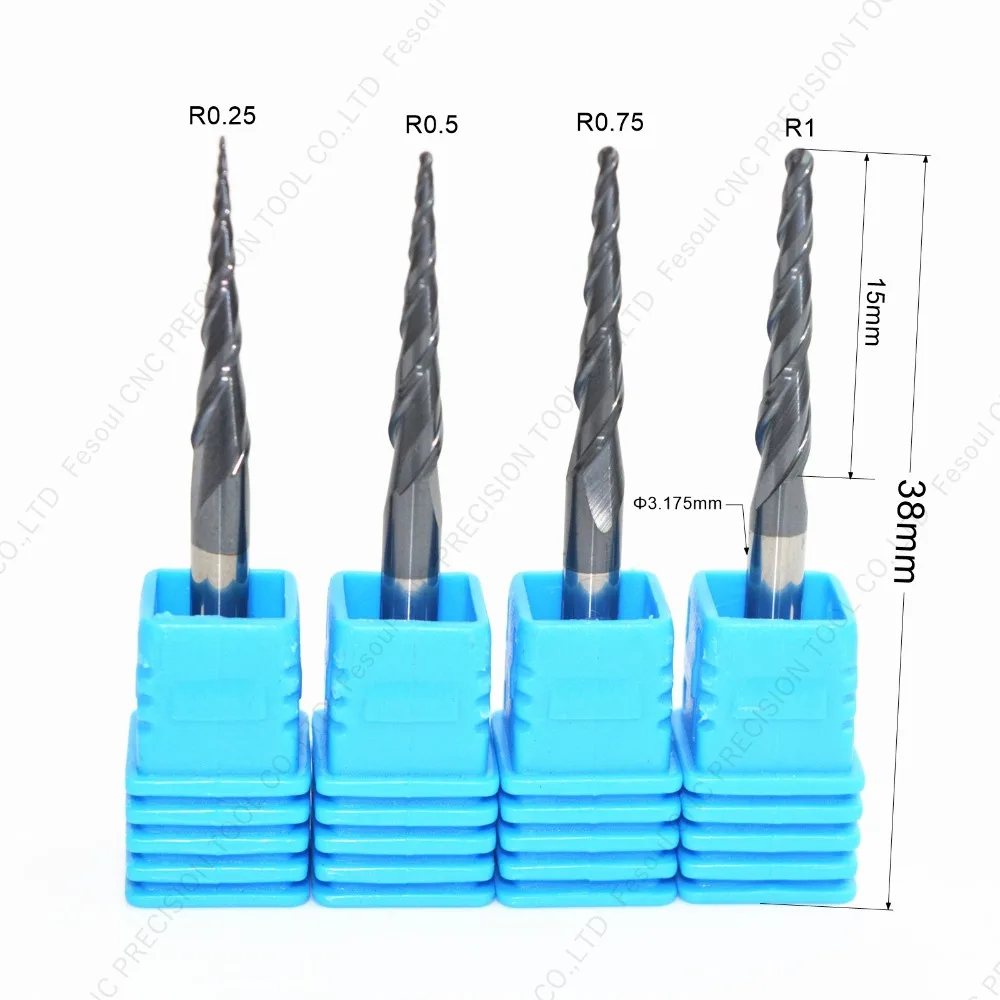 3,175 мм shank-1PCS, для станка с ЧПУ из карбида вольфрама с tialn конические сферическим концом, деревообрабатывающие фрезы, радиальные сферические конический Фрезерный резак