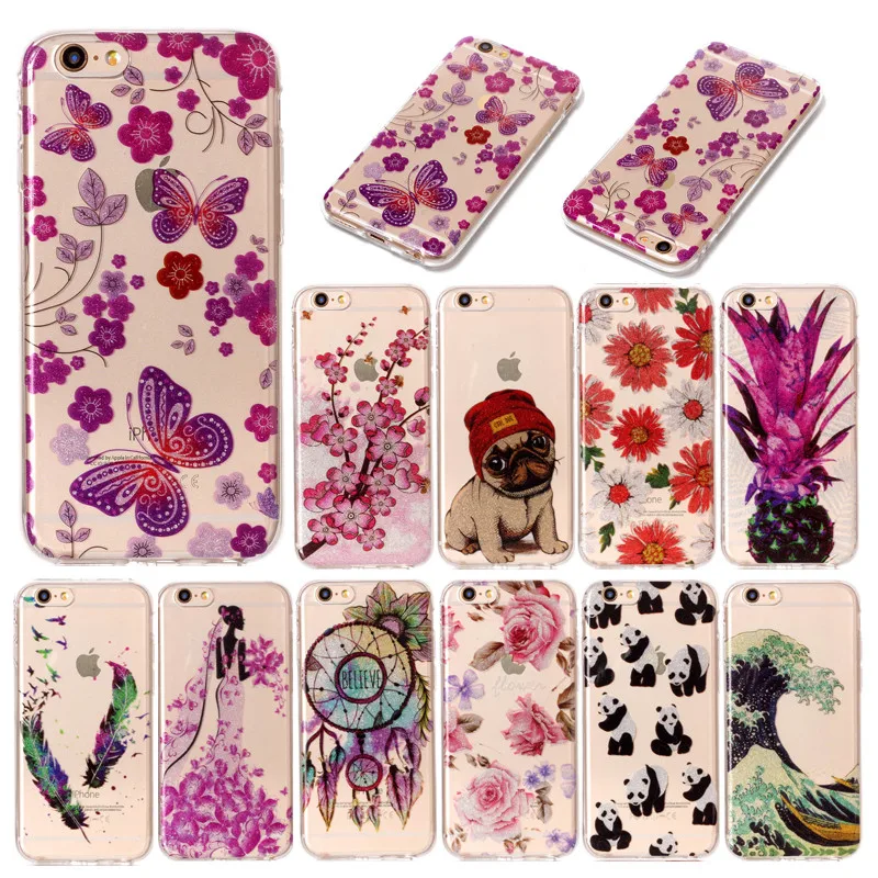 

For iPhone 6 iphone6S Transparent Case Animal Flower Silicone TPU Skin Soft Back Cover Phone Case for Iphone 6 6G 6S Soft Cover