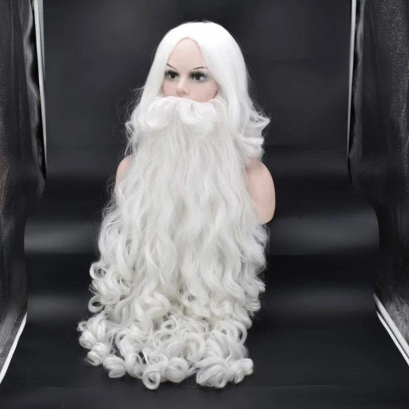 Coshome Santa Claus Wig White Long Cosplay Wigs And Moustache Christmas Party Costume Accessories For Adult (3)
