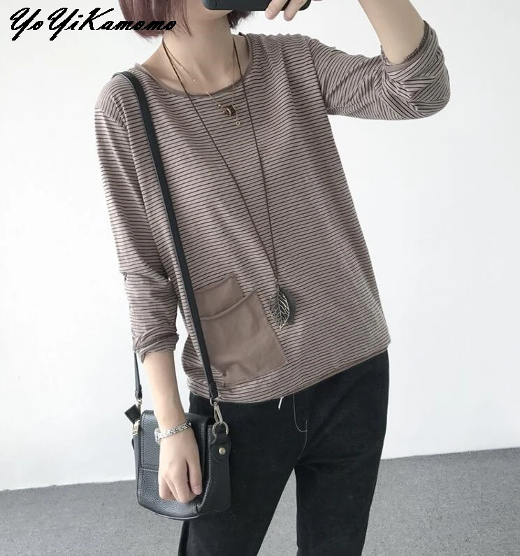 

YoYiKamomo Cotton Women Striped Shirt 2018 Spring Summer Bamboo Cotton Long Sleeve Fashion Korean Blouse Loose Solid Color Tops