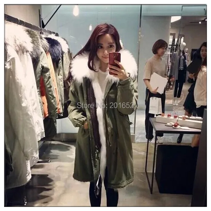 Cheap 2015 High Quality Winter coat women parkas women's real raccoon large fur coat Full lining of fur coat Army Green mr mrs fur