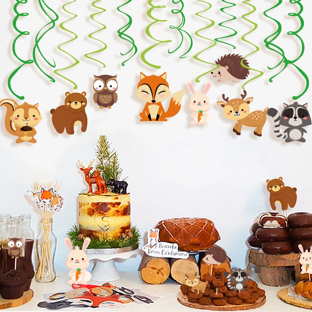 Baby Shower Woodland Party Decorations Carton Jungle Safari Animal Cake Border Disposable Tableware Sets Birthday Party Supplies