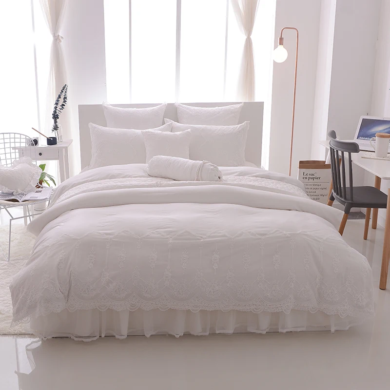 

New summer silk cotton soft Bedding Set beige purple green color full queen king size 4/7pc bed skirt duvet cover set bedclothes