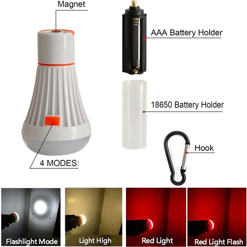 Портативный светодиодный фонарь, фонарь для кемпинга, фонарь для кемпинга, 6 светодиодный + 3 Вт AAA 18650, фонарь для работы, 4 режима, магнитный