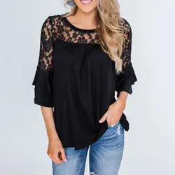 Blusas Femininas 2019 лето осень женская рубашка Черная кружевная винтажная Повседневная рубашка без рукавов топы плюс размер XXL