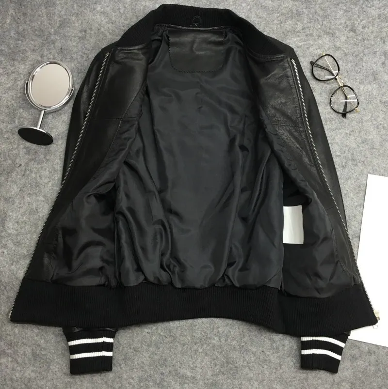 Men/women High quality real leather jackets Chic sheepskin leather bomber jackets coat Women's leather casual coat G037