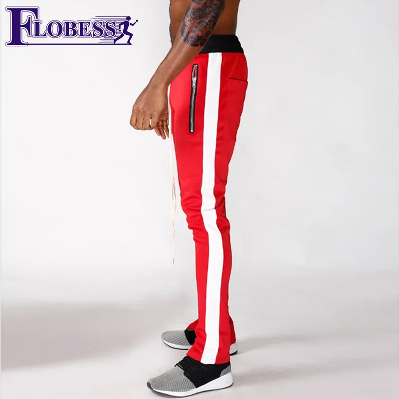 

FLOBESS 2018 Men's Leisure Sports Pants Striped Patchwork Pants Men Joggers Running Workout Training Sweatpants Zip Pencil Pants