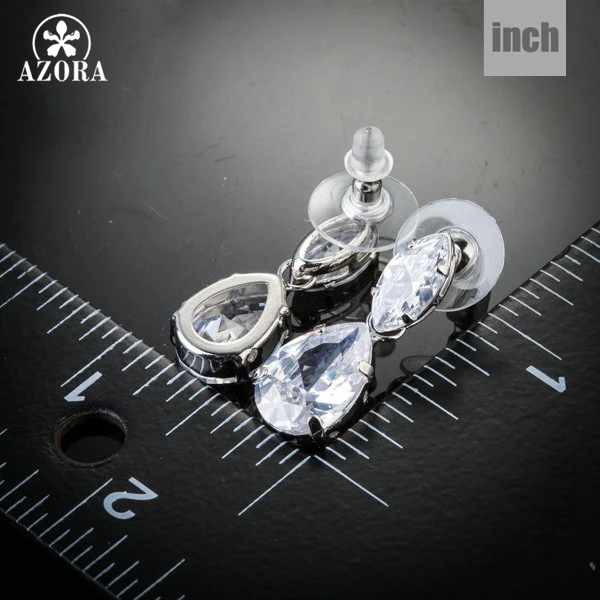 AZORA Exclusive Fashion Design With 2pcs Top AAA+ Clear Cubic Water Drop Earrings TE0133