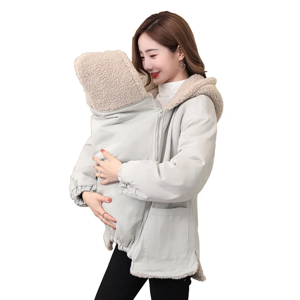 

Inner Velvet Maternity Clothings Autumn Winter Baby Carrier Jackets Mother Coat Patchwork Women Hoodies Outwear Pregnant Jacket