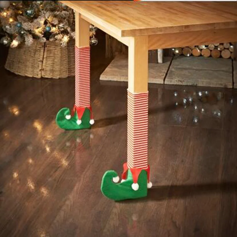 Us 48 11 Di Sconto4pcs Di Natale Babbo Nataleelfi Scarpe Da Tavolo Sedia Gambe Piedi Calzino Manica Copertina Piano Protector Tavoli Gamba
