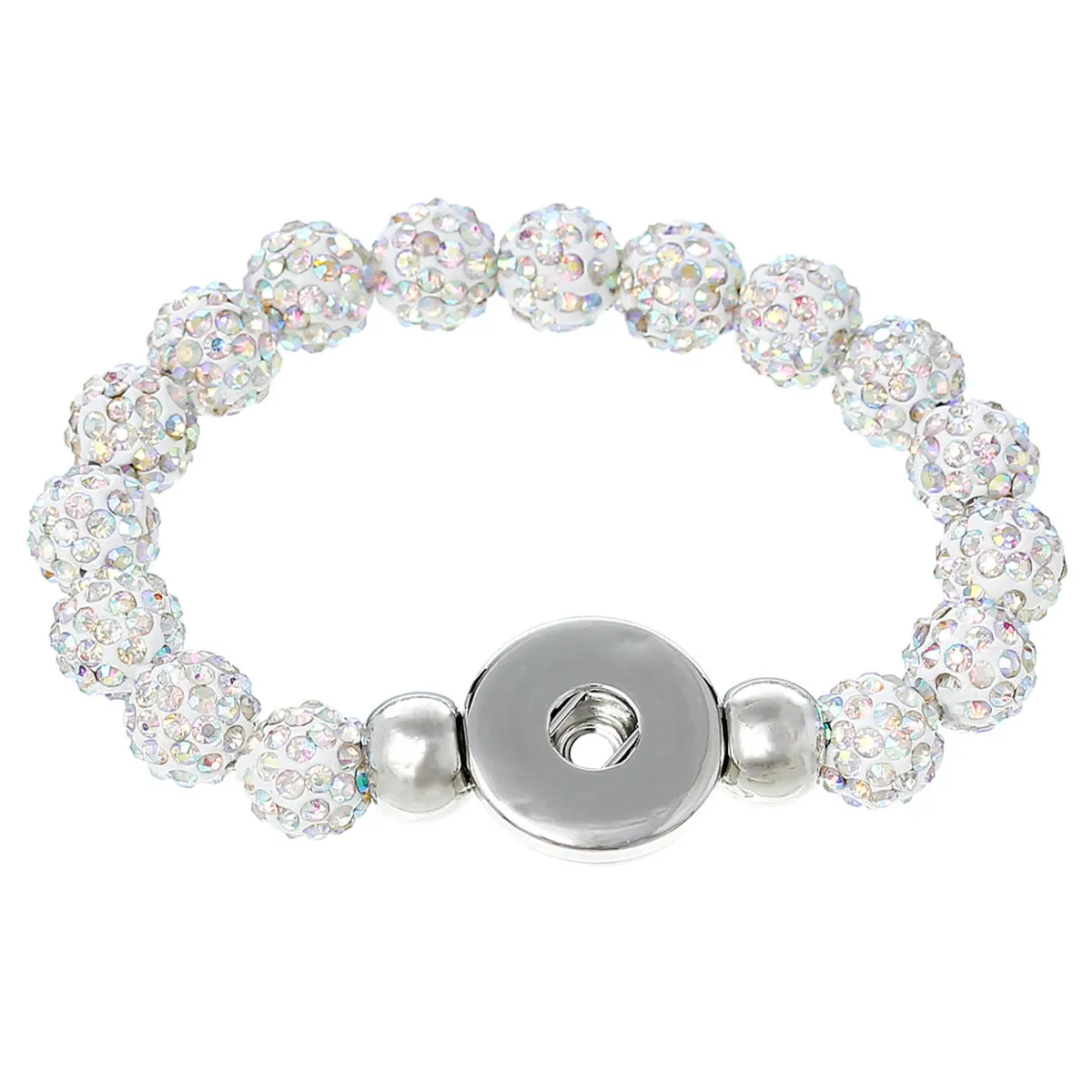 8SEASONS Snap Jewelry Beads Bracelets White Silver Tone Clear AB Color Rhinestone Fit Snap