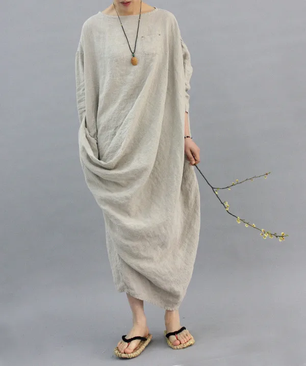 Лен халат женский дизайн ткань конопли цвет индивидуальность omen платье с длинным рукавом повседневное льняное Mori платье N121