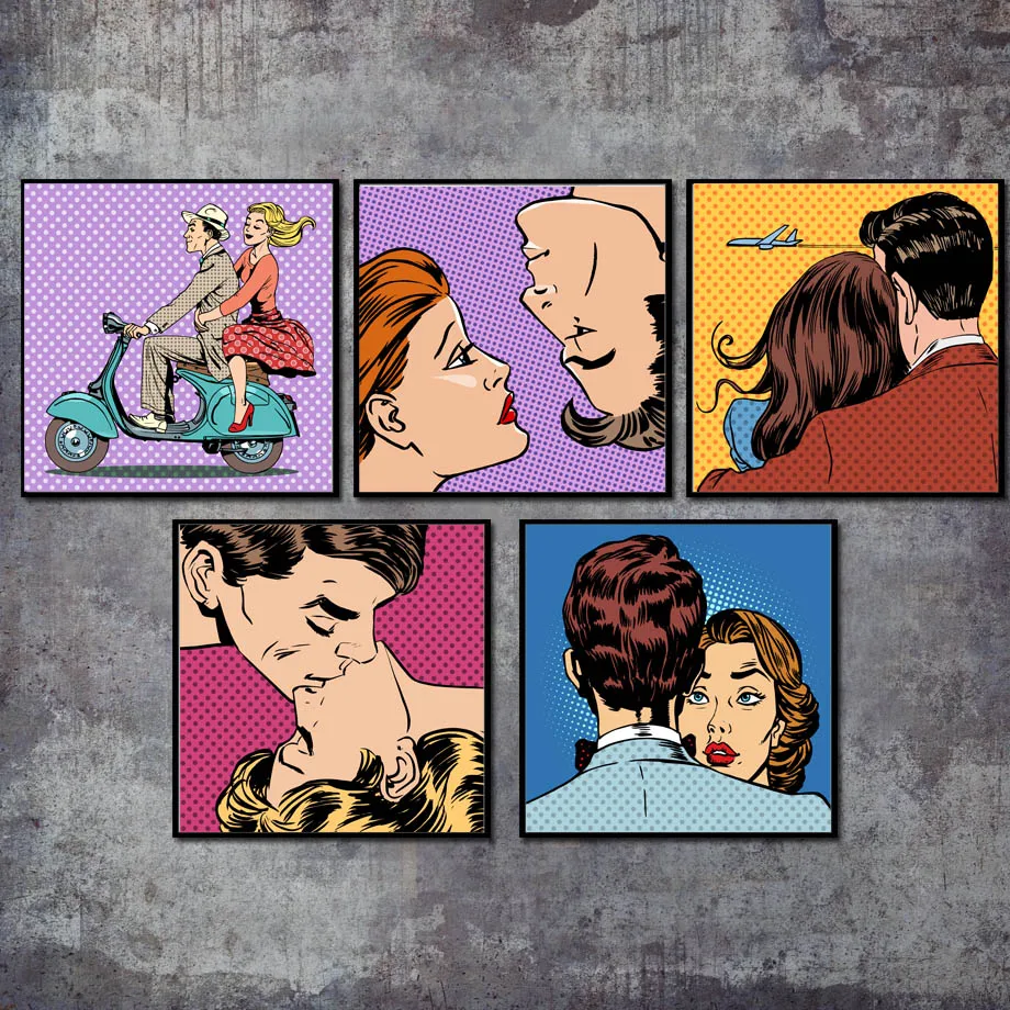 

COLORFULBOY Romantic Love Story Modern Wall Art Canvas Painting Pop Art Canvas Posters and Prints Wall Pictures For Living Room