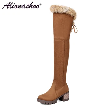 

Plus Size 34-46 Snow Boots Women Waterproof Round Toe Square Heel Women Winter Boots Fur Boots Woman Winter For Ladies