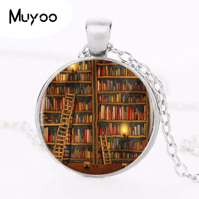 Library Book ожерелье-подвеска с логотипом купольная художественная подвеска с шариковой цепочкой в комплекте винтажное ювелирное ожерелье из смолы ручной работы HZ1
