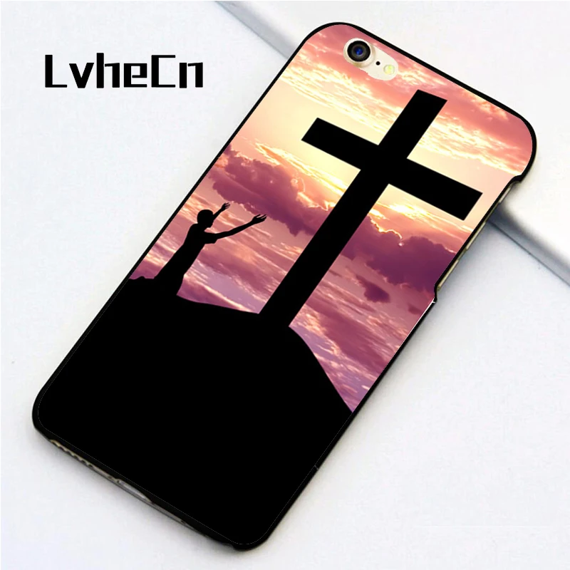 

LvheCn 5 5S SE phone cover cases for iphone 6 6S 7 8 Plus X back skin shell CROSS SUNSET RELIGION