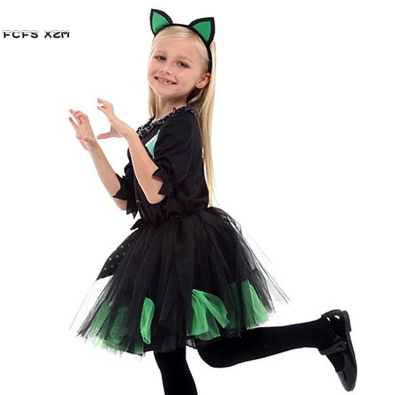 Girls Halloween Kitty Costume Kid Children Cat Catwomen animal Cosplay Carnival Purim Masquerade Stage play party dress Girls Halloween Kitty Costume Kid Children Cat Catwomen animal Cosplay Carnival Purim Masquerade Stage play party dress