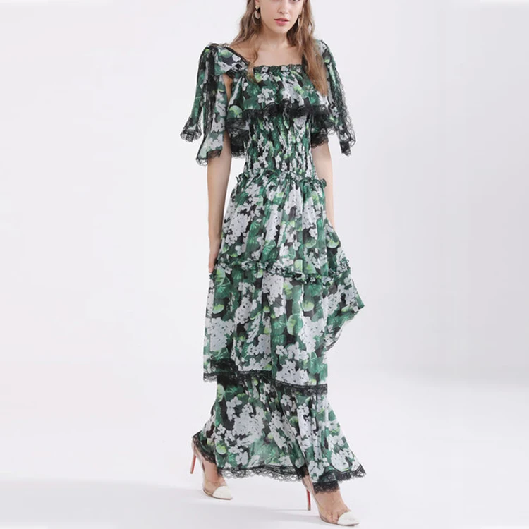 

Women fashion sexy spaghetti strap chiffon long dress ruffles layered floral print bohemian dresses brand new 2019 summer green