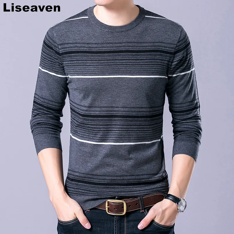 Liseaven Men sweater round neck long sleeve knitted