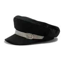 Модная шляпа с козырьком для женщин, осенняя гладкая шляпа, летняя блестка, пояс с бриллиантами, женские армейские кепки, Модная студенческая Военная Кепка