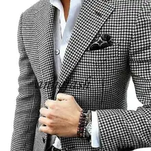 Шерстяной Блейзер с узором «гусиная лапка» на заказ, повседневный костюм, Свадебный костюм, куртка с узором «гусиная лапка»+ черные шерстяные брюки+ жилет
