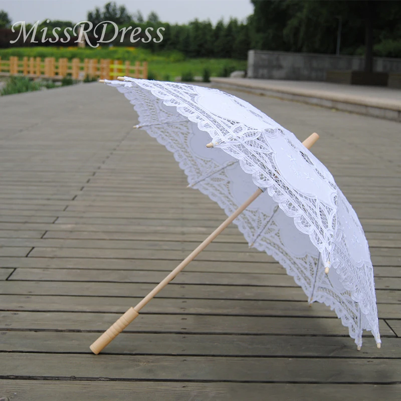 MissRDress хлопок вышивка Свадебная зонтик белый баттенбергское кружево зонтик винтажный зонт для свадебных аксессуаров JKs2