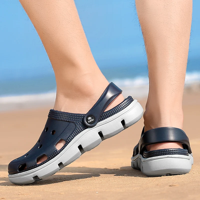 Роскошные сандалии-сабо; удобные мужские уличные сандалии; Летняя обувь на плоской подошве комфортная Мужская обувь для ванной