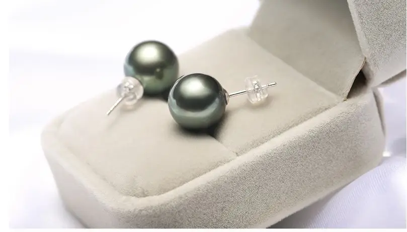free shipping stunning AAA++ 10-11mm Tahitian black green round pearl earring 14k | Украшения и аксессуары