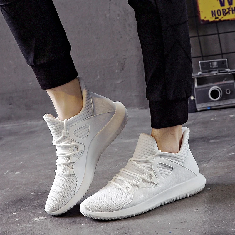 

New Arrival Shoes Men White Sneakers Knitted Fly Ultras Breathable Athletic Boost Summer Sock Shoes Max Size European 44