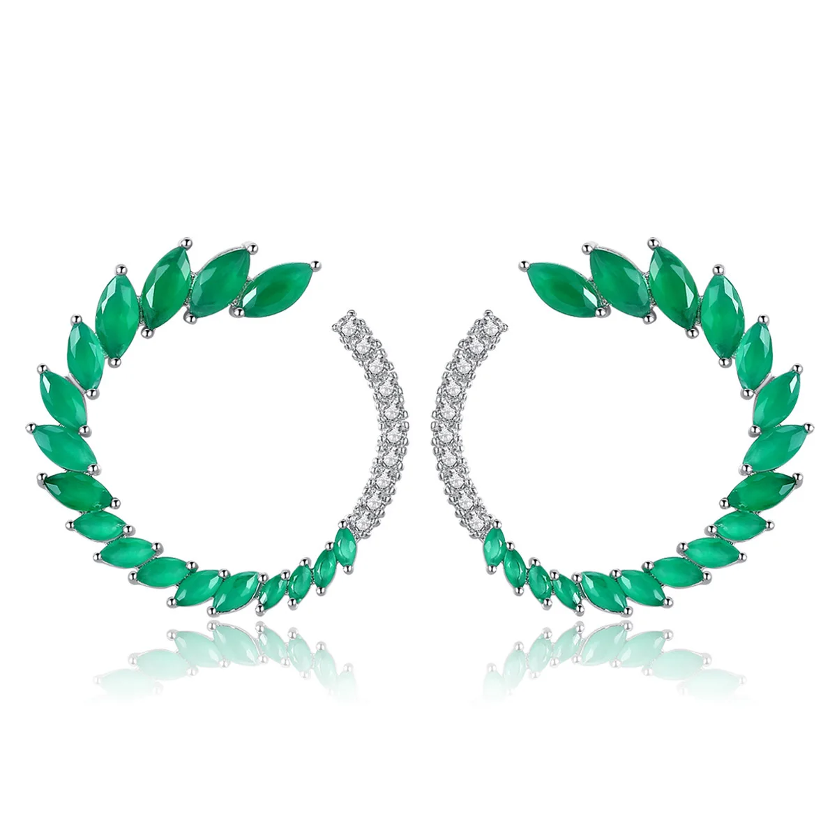 Новая мода зеленый белый CZ серьги для Для женщин Зеленый Белый AAA кубический цирконий венок круглые гвоздики впечатляющие серьги
