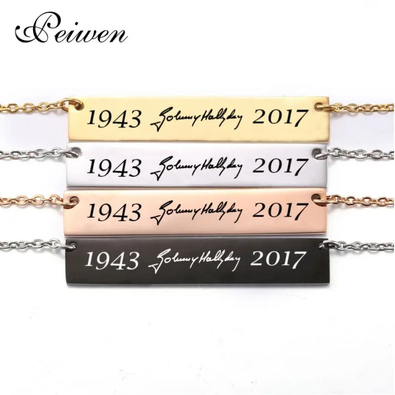 

Fashion Johnny Hallyday Signature Nameplate Pendant Neckalce Stainless Steel ID Bar For Men Women Custom Name Necklaces Jewelry