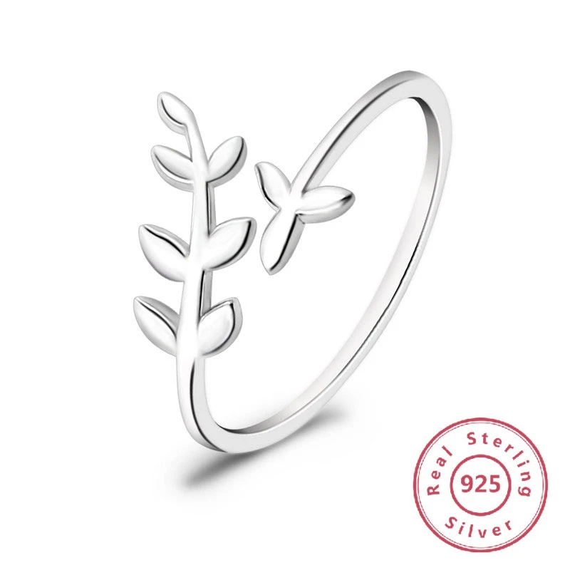 joyería de hoja de moda mujer 925 de plata de ley de de olivo anillos de plata chapados en oro blanco anillo de compromiso regalo de amante|Anillos| - AliExpress