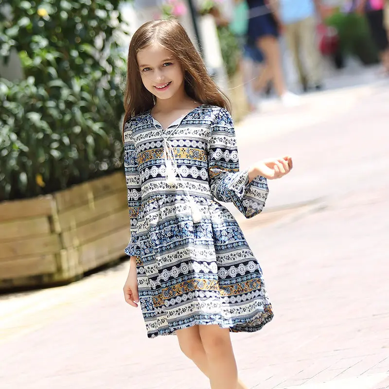 Shcool Girls Boutique Tassel Fringe Dress Aztec Print Beach Dress for Children font b Kids b