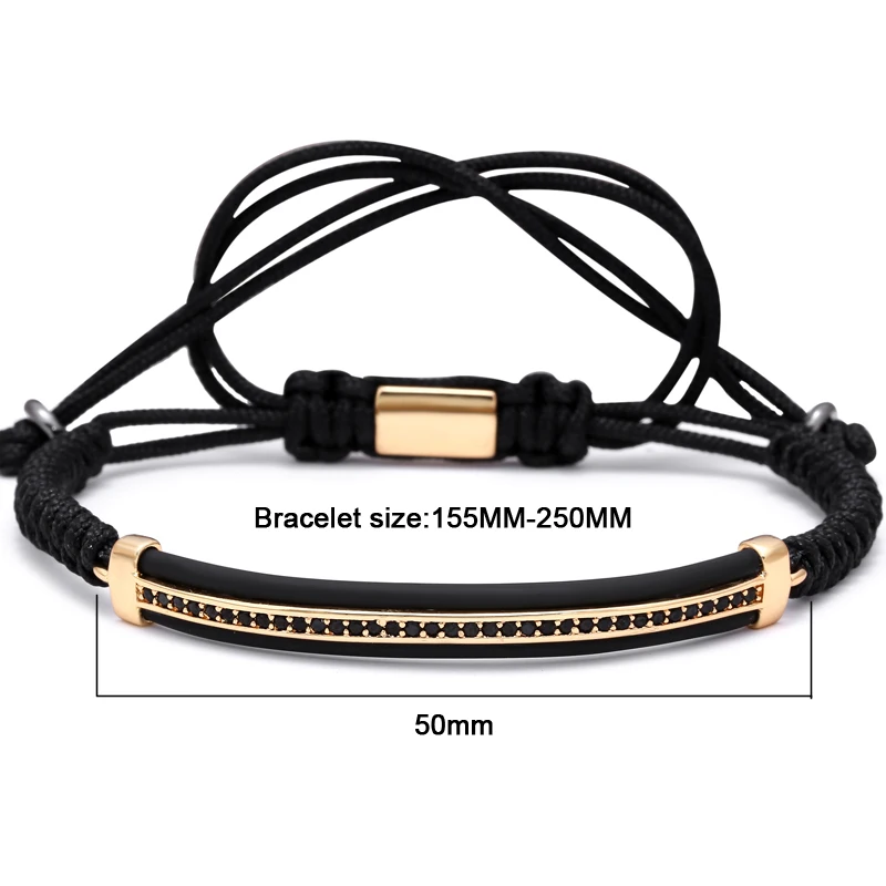 Mcllroy CZ Black & White CZ Braiding Handmade Bead Bracelet,Zirconia Paved Bend Bar Charm Macrame Rope Chain For Lover Bangle