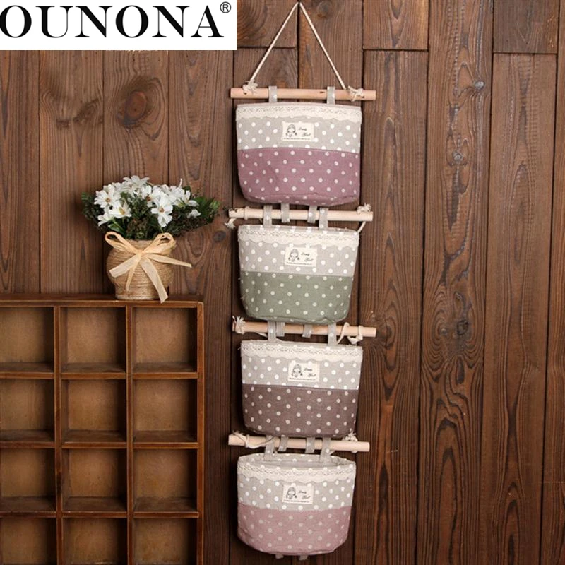 4pcs Wall Hanging Storage Organizer Bag Lace Trim Container Bags Closet Pocket Pounch |