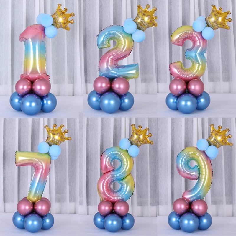 

1set 32inch Crown Gradient Foil Number Balloons 1st Birthday Boy Party Baby Shower Metal Helium Balloon Globos Decoration