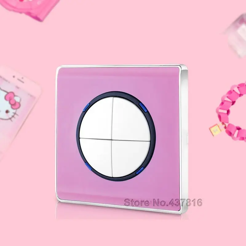 

High Quality Colorful Pink Click Switch,4 Gang 1Way, Light Wall Switch Pressure Switch Push Button Switch LED Nightlight