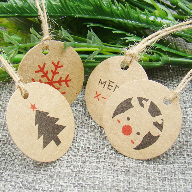 

3*3cm circle shape 100pcs kraft christmas paper gift hang tag for christmas favors/baby toy display package
