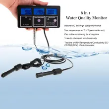 6 in 1 Water Quality Tester Monitor pH Meter Aquarium Water Meter for PH / Temperature / EC / CF / PPM / TDS
