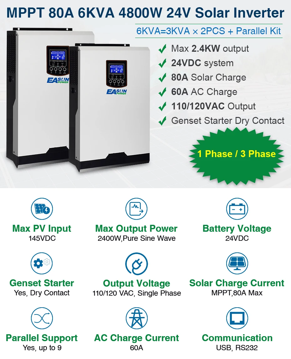 EASUN POWER Solar Hybrid Inverter120V 6Kva 4800W Off Grid Inverter 24V 80A MPPT Inverter Pure Sine Wave Inverter 60A AC Charger_01