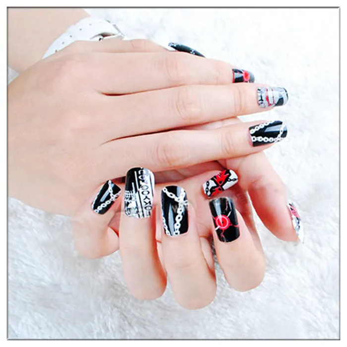 24 pcs/set Anime Tokyo Ghoul Cosplay Nail Sticker Fake Fingernails fake Fal...