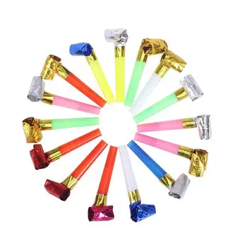 

100 Pcs Party Blowouts Bulk Paper Blowouts Party Favors Toy Boys Girls Random Color Whistle Plastic Horn Blow Roll Party Props