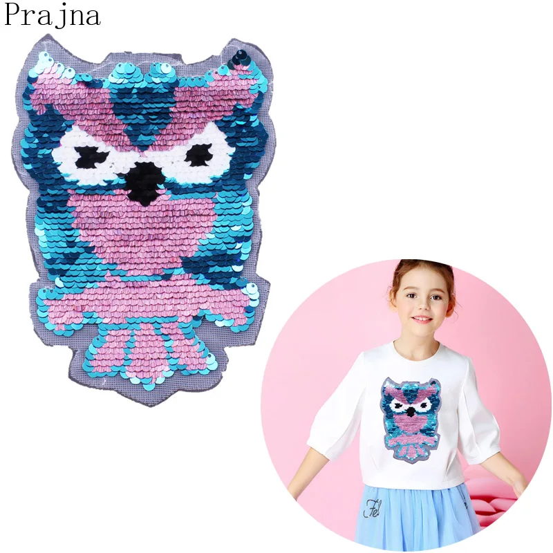 

Prajna Sewing Accessories Owl Bird Patch Reversible Change Color Patch Sequin Sew On Embroidered Patches For Kids Clothes Badges