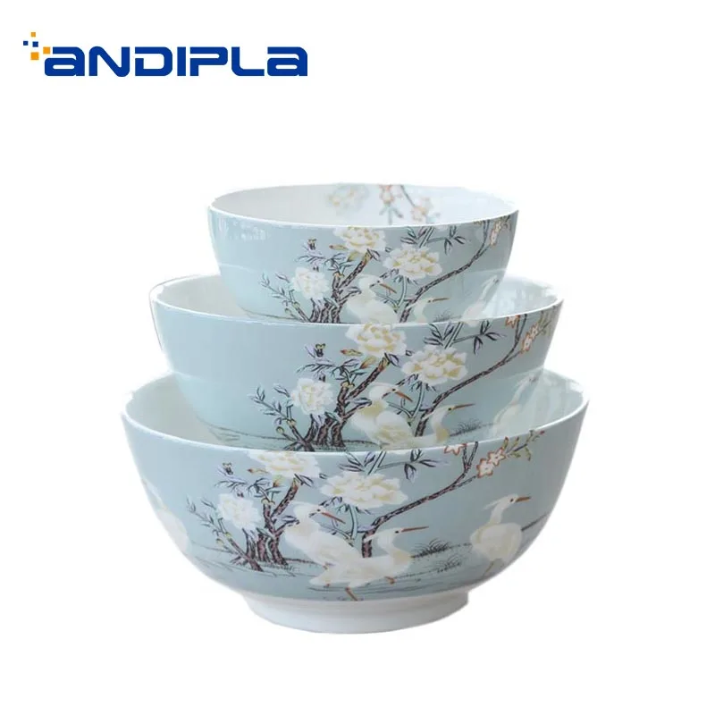 

Crane Pattern Ceramic Fine Bone china Rice Bowls Soup Noodles Large Bowls for Household Exquisite Tableware Spoon Big Spoon Gift