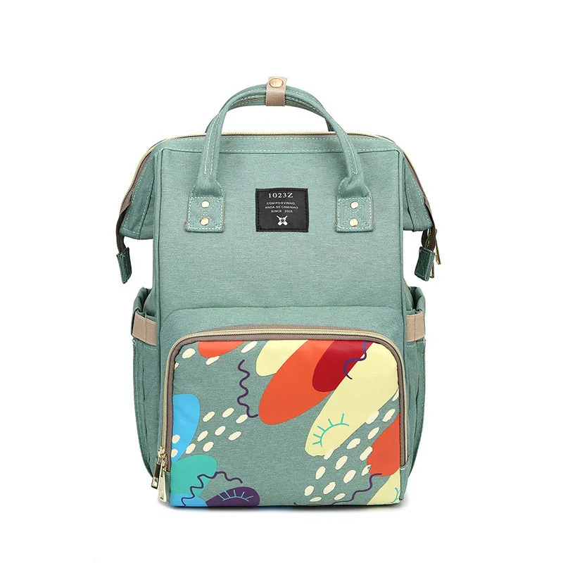 

Landscape Pattern Insulation Mother Diaper Backpack Graffiti Printing Retractable Handle Tablet Bag Inside Patch Pocket