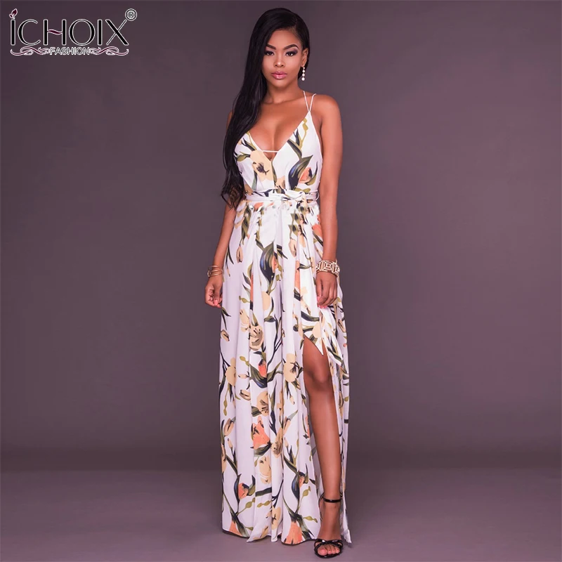 ICHOIX 2017 Summer High Quality Floral Print Long Dress Women Sexy Elegant V-neck Floor-Length Maxi Dresses Split Clothing long-floral-maxi : image ICHOIX 2017 Summer High Quality Floral Print Long Dress Women Sexy Elegant V-neck Floor-Length Maxi Dresses Split Clothing long-floral-maxi