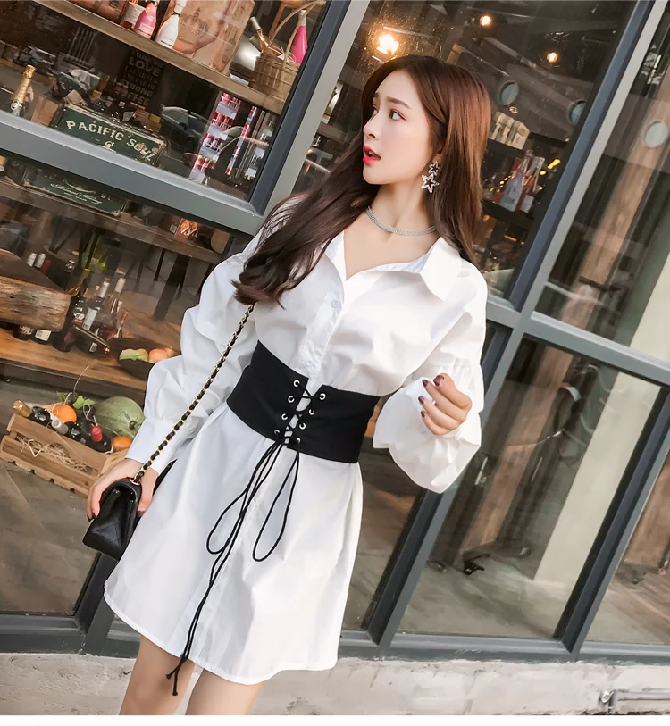 Рубашка женская с поясом белая офисная большого размера 2018|blouse shirt women|office shirtwomen