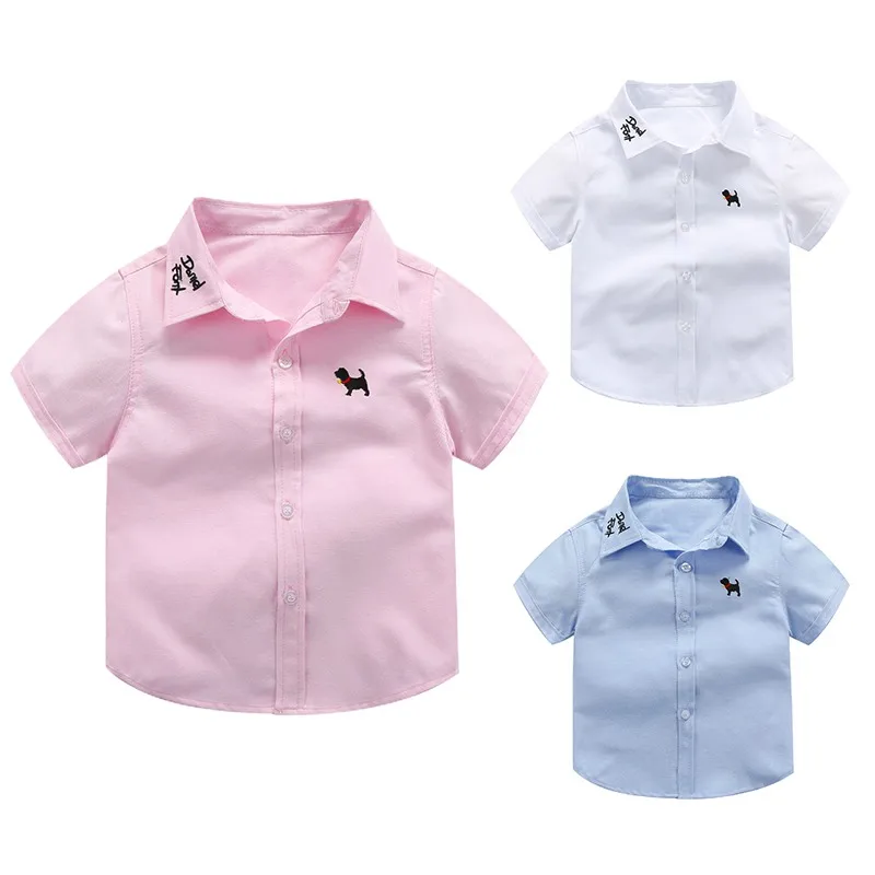 Baby Shirts 2018 New Children Short-sleeved Shirt Boys Puppy Solid Color Top Baby Casual Clothing 3-10T